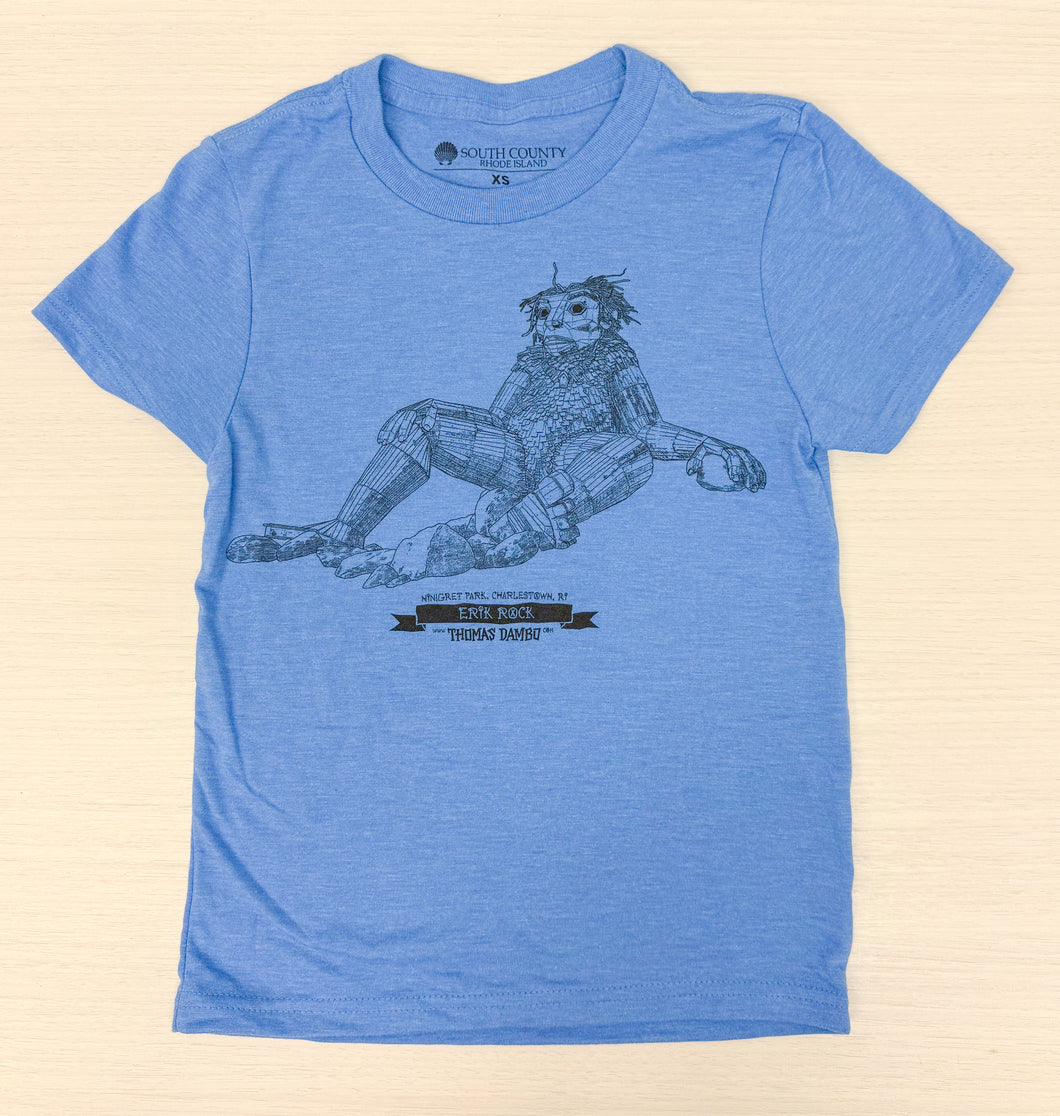 Thomas Dambo Trolls Erik Rock Youth Unisex Short Sleeve T-shirt Blue